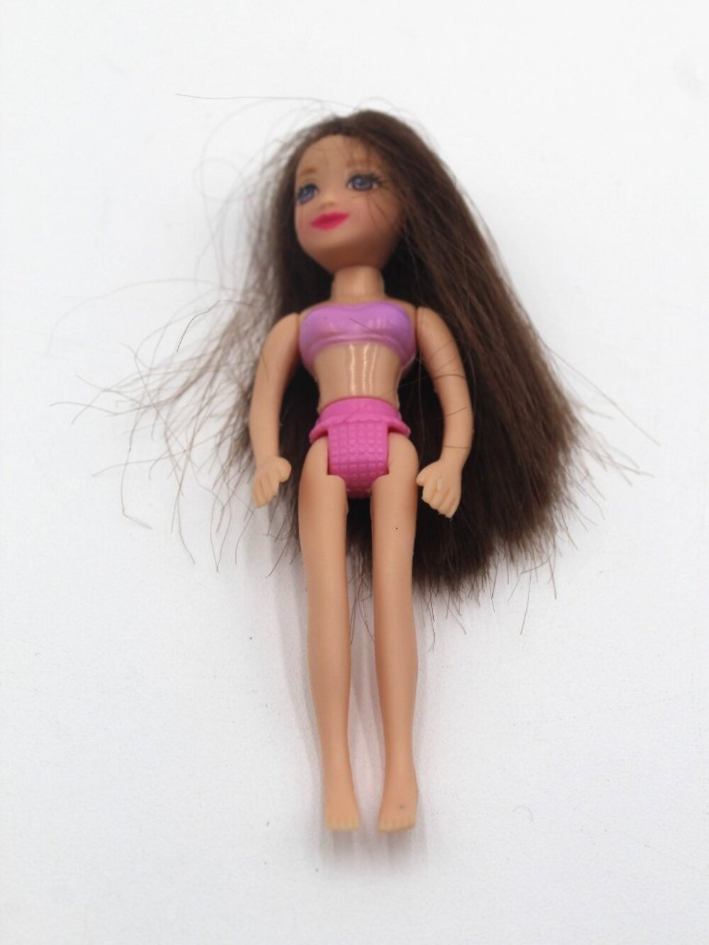 Vtg 3.5" Brunette Long HAIR Polly Pocket Mattel Girl Doll Pink & Purple Undies